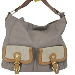 Emma Fox Gray & Beige Large Shoulder Hobo Slouchy Bag Leather Purse Single Strap